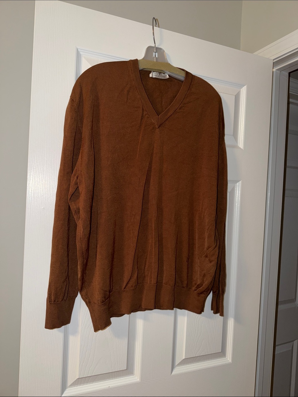 Valentino Men's V-Neck Sweater in Rust size Xxl